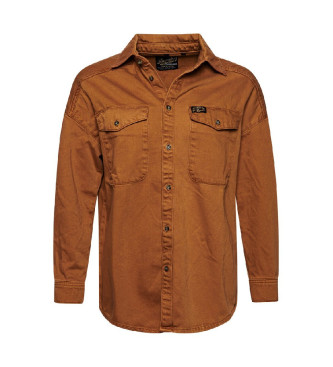 Superdry Giacca-camicia oversize in denim marrone