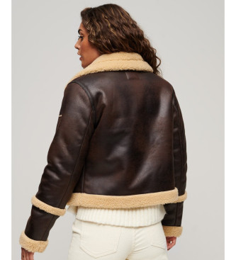 Superdry Brown Synthetic Lambskin Short Jacket