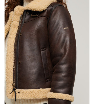 Superdry Brown Synthetic Lambskin Short Jacket