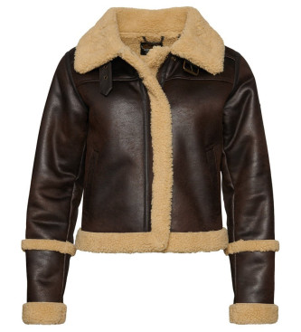 Superdry Kurze braune Jacke aus synthetischem Lammfell