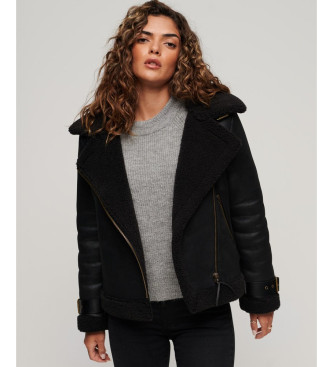 Superdry Veste Aviator en cuir d'agneau synthtique noir