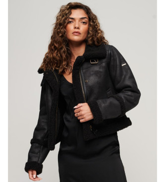 Superdry Veste Aviator en cuir d'agneau synthtique noir