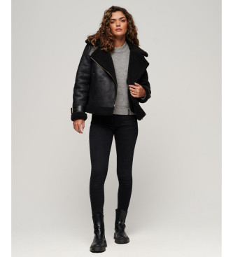 Superdry Veste Aviator en cuir d'agneau synthtique noir