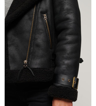 Superdry Veste Aviator en cuir d'agneau synthtique noir