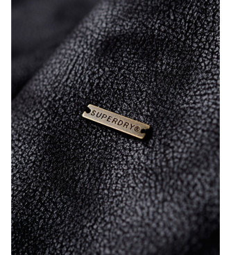 Superdry Manteau aviateur long en fausse peau de mouton   noir