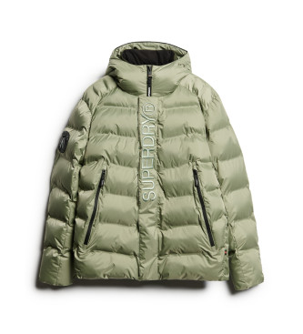 Superdry Graphic quilted hooded jacket with green City graphic