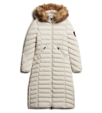 Superdry Long Hooded Jacket With Synthetic Fur Trim Fuji grey