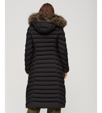 Superdry Long Hooded Jacket With Synthetic Fur Trim Fuji black