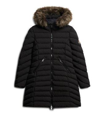 Superdry Long Hooded Jacket With Synthetic Fur Trim Fuji black