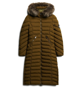 Superdry Long Hooded Jacket With Synthetic Fur Trim Fuji green