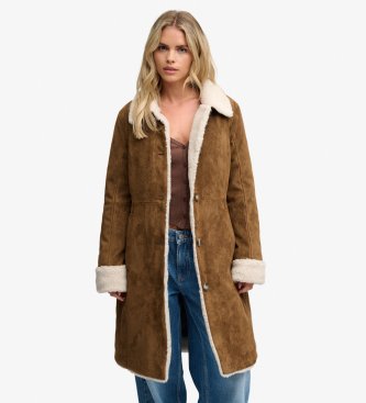 Superdry Lång fårskinnsjacka i brunt