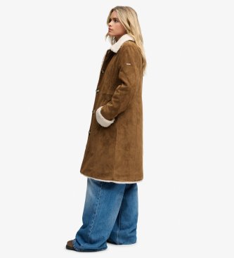 Superdry Lång fårskinnsjacka i brunt