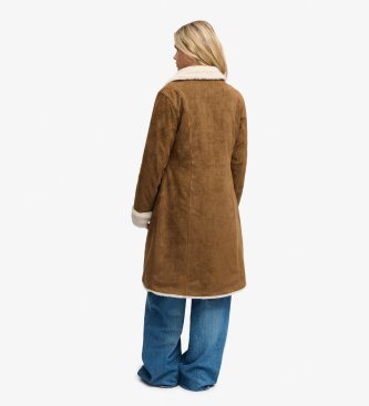 Superdry Lång fårskinnsjacka i brunt