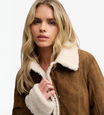 Superdry Lång fårskinnsjacka i brunt