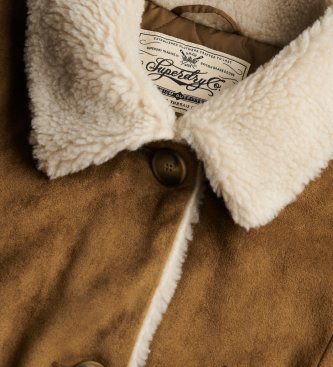 Superdry Lång fårskinnsjacka i brunt