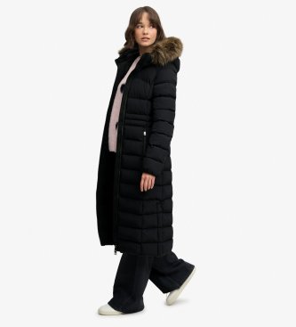 Superdry Fuji Long Jacket with Faux Fur and Hood black