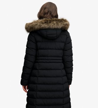 Superdry Fuji Long Jacket with Faux Fur and Hood black