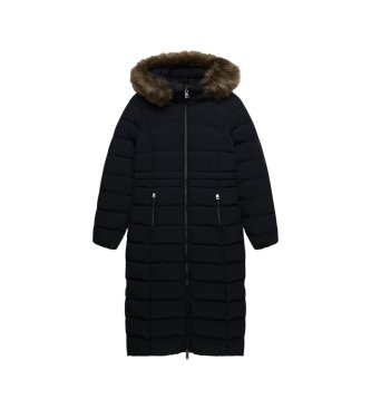 Superdry Fuji Long Jacket with Faux Fur and Hood black