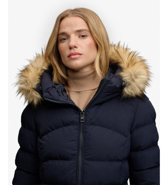 Superdry Halblange Fuji-Jacke mit Kunstfell und Kapuze marineblau
