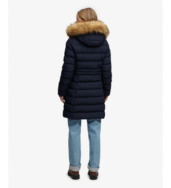 Superdry Halblange Fuji-Jacke mit Kunstfell und Kapuze marineblau
