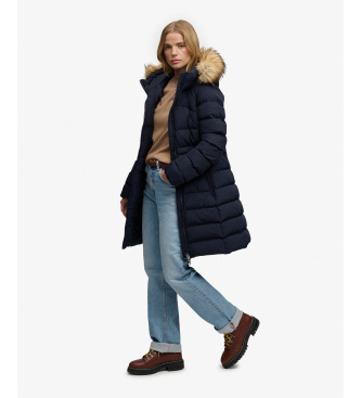 Superdry Halblange Fuji-Jacke mit Kunstfell und Kapuze marineblau