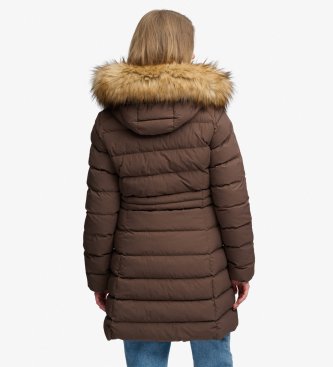 Superdry Fuji Mid-Length Jacket with Faux Fur and Hood brown