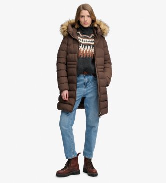 Superdry Fuji Mid-Length Jacket with Faux Fur and Hood brown