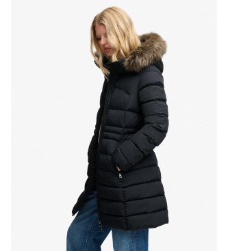 Superdry Giacca Media Fuji con Pelo Sintetico e Cappuccio nero