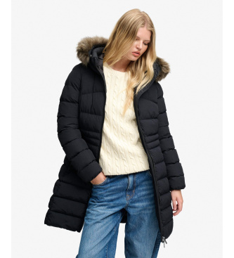 Superdry Giacca Media Fuji con Pelo Sintetico e Cappuccio nero