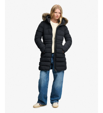 Superdry Fuji Steppjacke mit Kunstfell und Kapuze schwarz