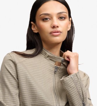 Superdry Jaqueta Moto de Xadrez pata de galo marrom