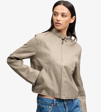 Superdry Jaqueta Moto de Xadrez pata de galo marrom