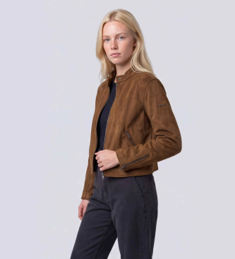 Superdry Jaqueta Moto de Couro Sintético marrom
