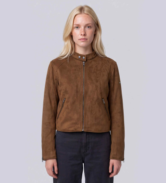 Superdry Jaqueta Moto de Couro Sintético marrom