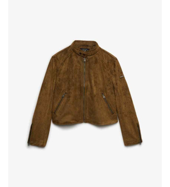 Superdry Jaqueta Moto de Couro Sintético marrom