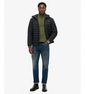 Superdry Schwarze Fuji Lite-Steppjacke mit Kapuze