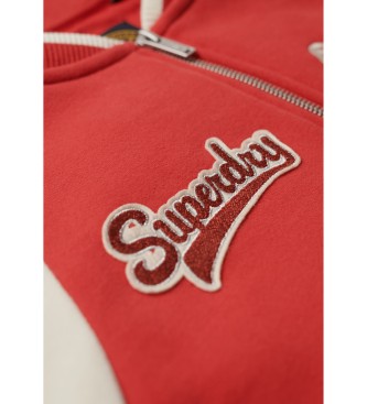 Superdry College gebreid jasje met rode grafische print