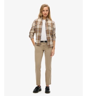 Superdry Pantalon chino taille moyenne, couleur taupe