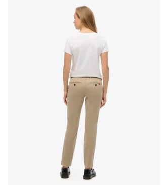 Superdry Pantalon chino taille moyenne, couleur taupe