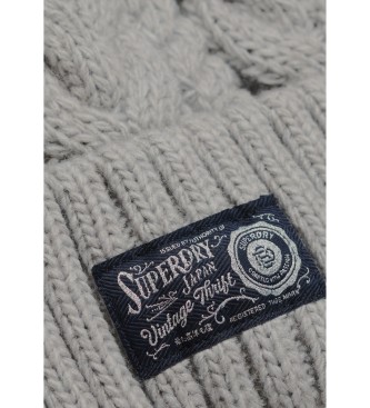 Superdry Gorro de malha entranada cinzenta e volumosa