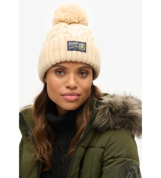 Superdry Gorro de punto trenzado grueso beige