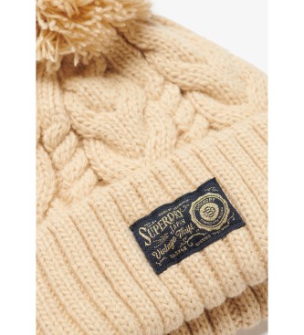 Superdry Gorro de punto trenzado grueso beige