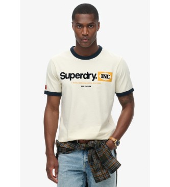 Superdry Grafisk arbets-t-shirt med beige Core Ringer-logotyp