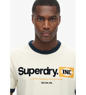 Superdry Grafisk arbets-t-shirt med beige Core Ringer-logotyp