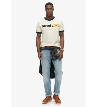 Superdry Grafisk arbets-t-shirt med beige Core Ringer-logotyp