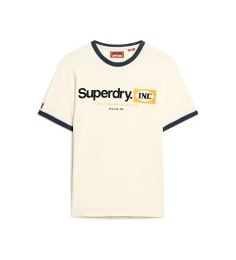 Superdry Grafisk arbets-t-shirt med beige Core Ringer-logotyp