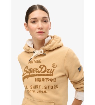 Superdry Klassisk sweatshirt med huva och grafik i beige sammet