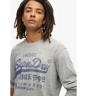 Superdry T-shirt gris classique  manches longues avec graphisme