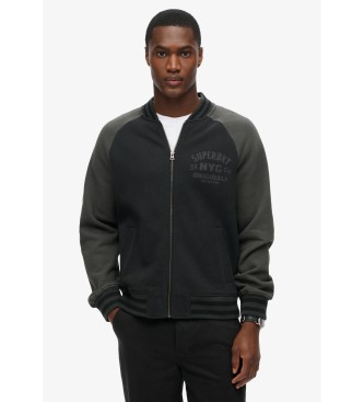 Superdry Casaco bomber de malha com grafismo College preto