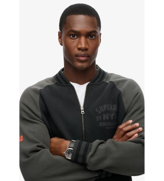 Superdry College graphic knitted bomber jacket black